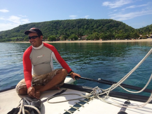 Pedro sailing the catamaran, Jibacoa